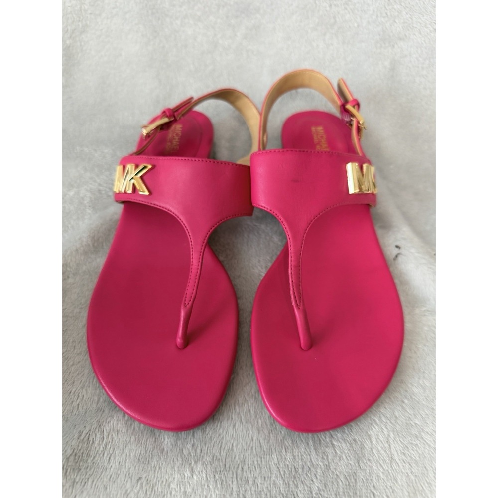 Michael Kors Jilly Sandals Hot Pink Fushia Size 7.5 Faux Leather Gold - Picture 2 of 8